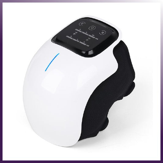 Ergonomic, fully-wrapped smart knee massager device featuring a wireless design, pulse technology, and hot compress therapy for joint pain relief and recovery.

