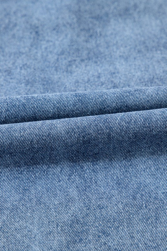 Solid Denim Collared Patch Pocket Mini Dress