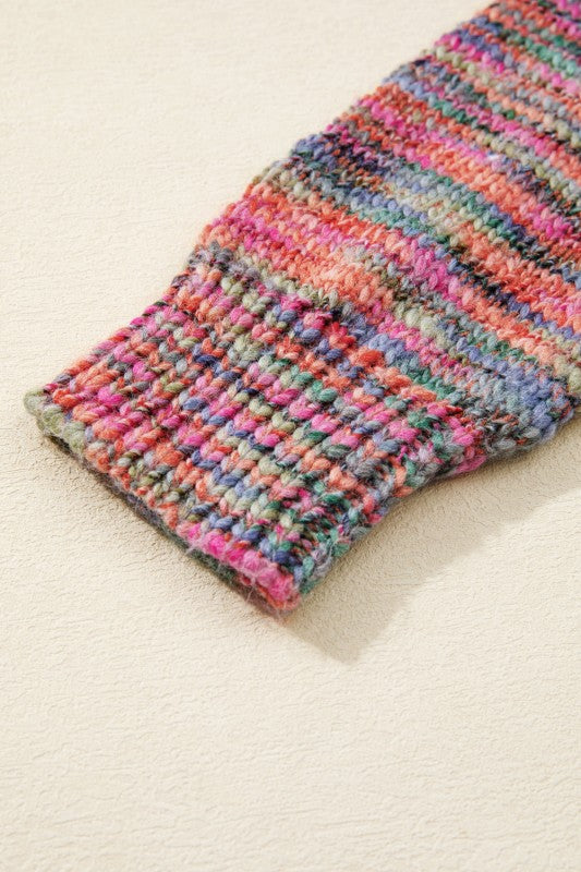 Fabric on Space Dye Crew Neck Sweater.