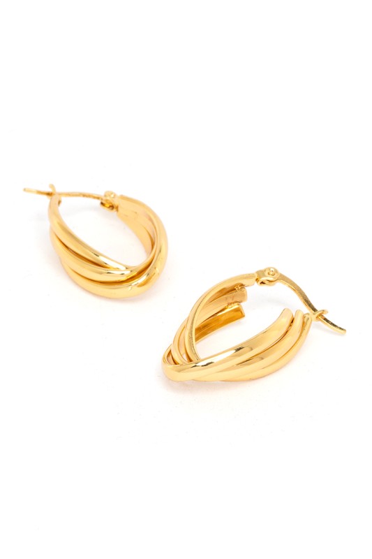 Triple hoop gold earrings with a polished finish and layered design. Lightweight, stylish, and perfect for elevating any look.