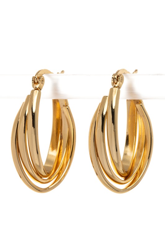 Triple hoop gold earrings with a polished finish and layered design. Lightweight, stylish, and perfect for elevating any look.