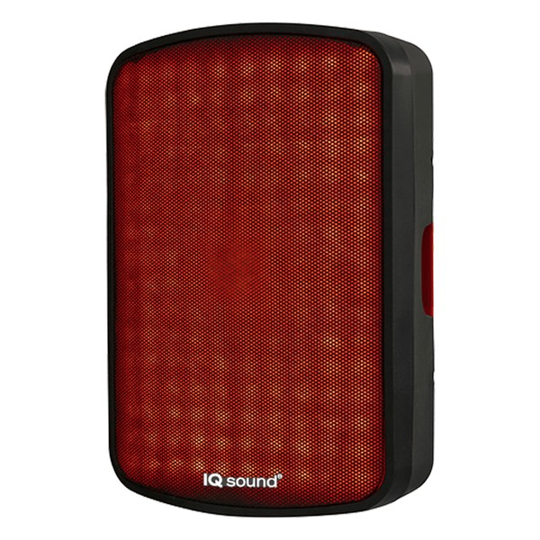 A black IQ Sound speaker with multicolor LED lights—compact, stylish, and ideal for parties or personal use.