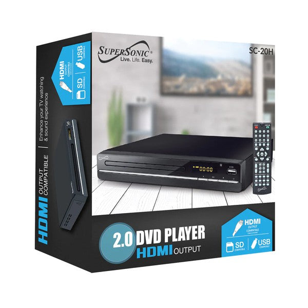 A sleek black DVD player with a disc tray, digital display showing "00:00", USB port, and control buttons—designed for playing DVDs and media via USB.