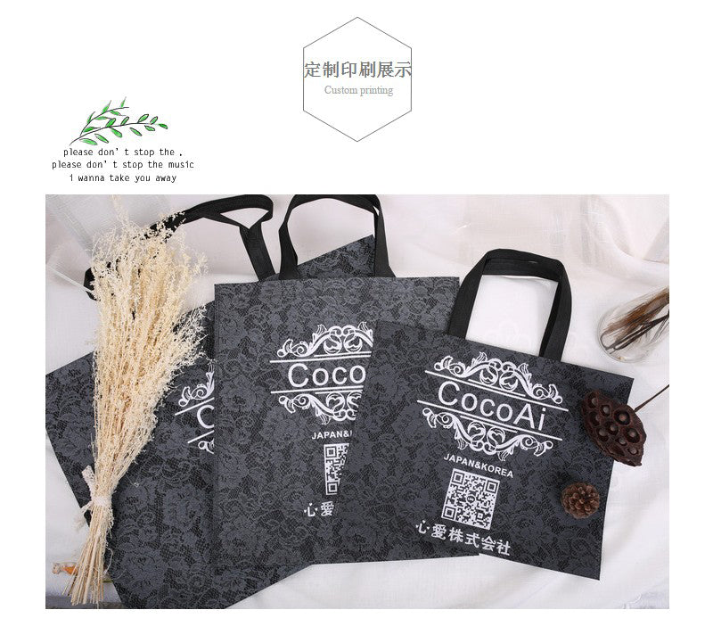 Women's wear couture Environment-Friendly Garment & Accessories Bag large packing, shoes, shopping - Non woven fabric Black lace rose