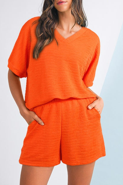 Textured V-Neck Tee & Shorts Set
