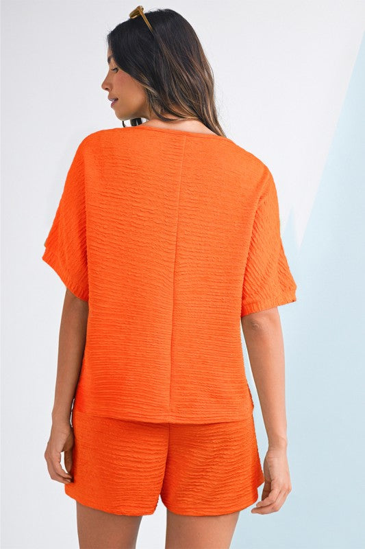 Textured V-Neck Tee & Shorts Set