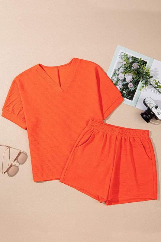 Textured V-Neck Tee & Shorts Set