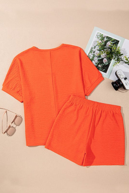 Textured V-Neck Tee & Shorts Set