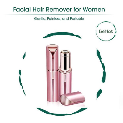The Effortless Beauty Kit: A rechargeable 3-piece set displayed, including an electric facial hair remover, an electric eyebrow razor, and a heated eyelash curler.

