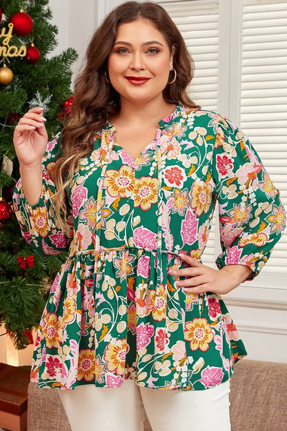 Green floral print gives this blouse a fresh and feminine vibe. 