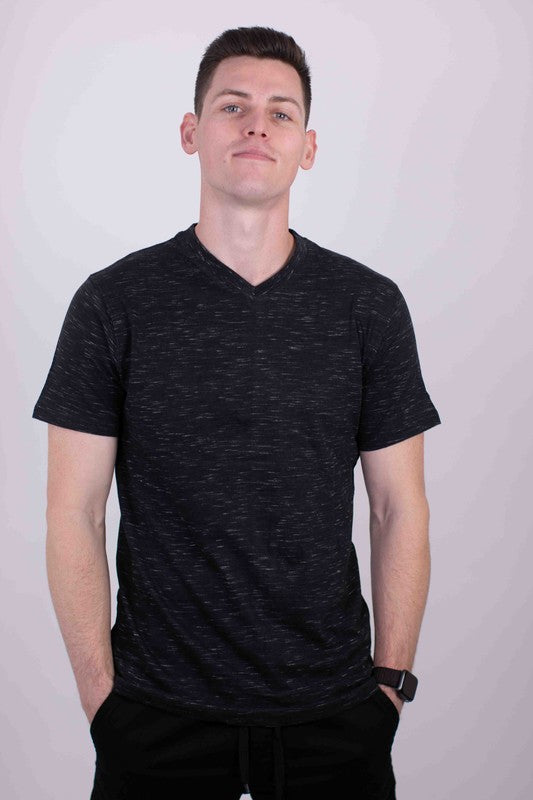 The tri-blend V-neck T-shirt combines soft, durable fabric with a flattering drape and a comfortable, subtle heathered look.

