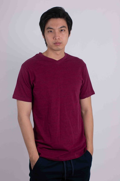 The tri-blend V-neck T-shirt combines soft, durable fabric with a flattering drape and a comfortable, subtle heathered look.