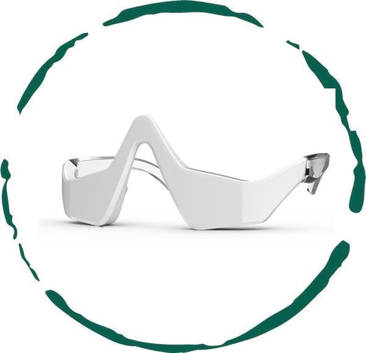 Under-eye red light therapy mask with ergonomic design and LED lights targeting dark circles and puffiness

