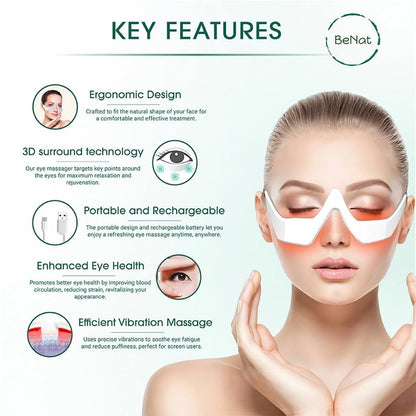 Under-eye red light therapy mask with ergonomic design and LED lights targeting dark circles and puffiness

