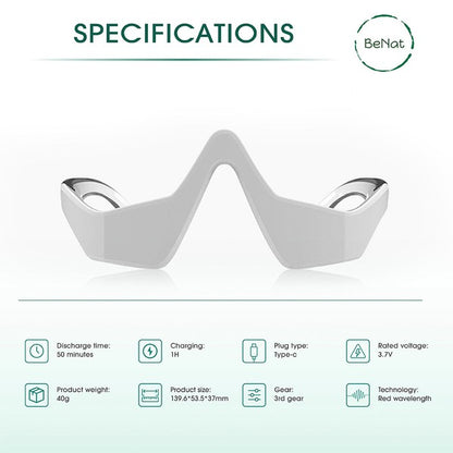 Under-eye red light therapy mask with ergonomic design and LED lights targeting dark circles and puffiness

