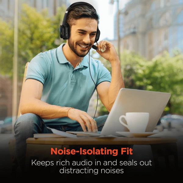 Adjustable headband on V150 Stereo Headset to keep rich audio out from noises