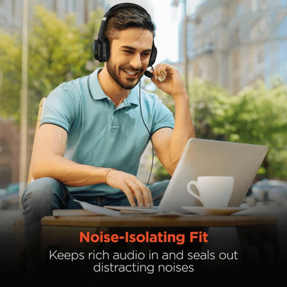 Adjustable headband on V150 Stereo Headset to keep rich audio out from noises