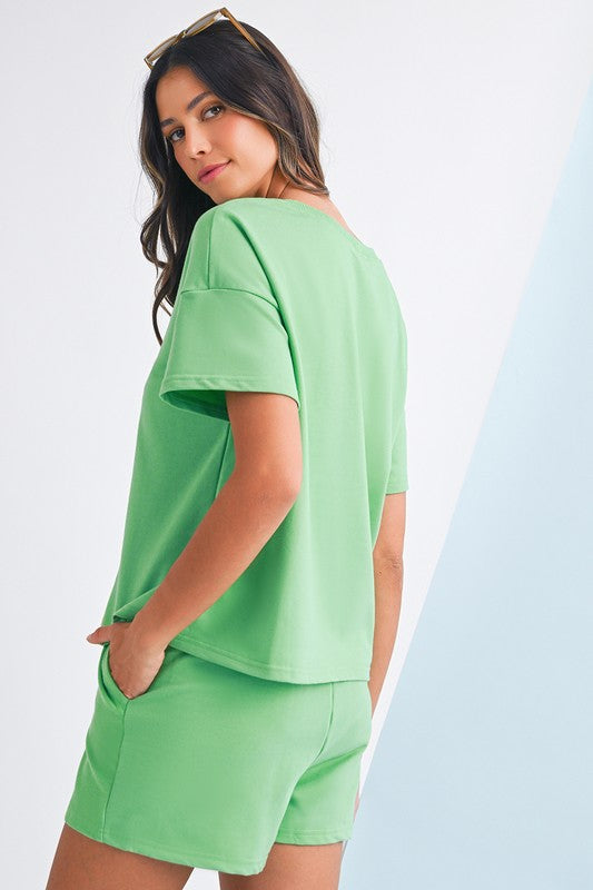 V Neck Tee & Patchwork Shorts Set