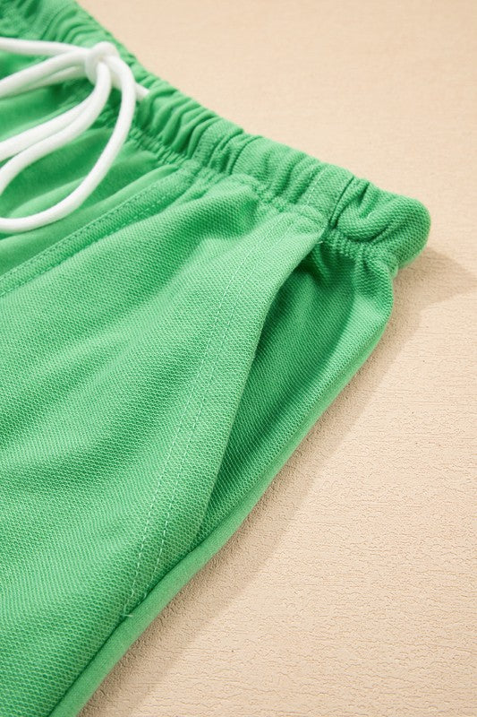 V Neck Tee & Patchwork Shorts Set