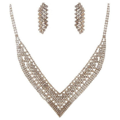 V Shape CZ Bib Necklace Set