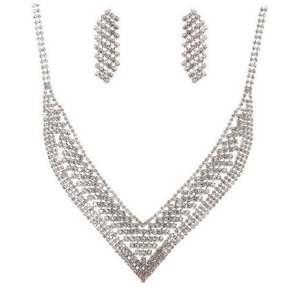 V Shape CZ Bib Necklace Set