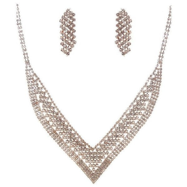 V Shape CZ Bib Necklace Set