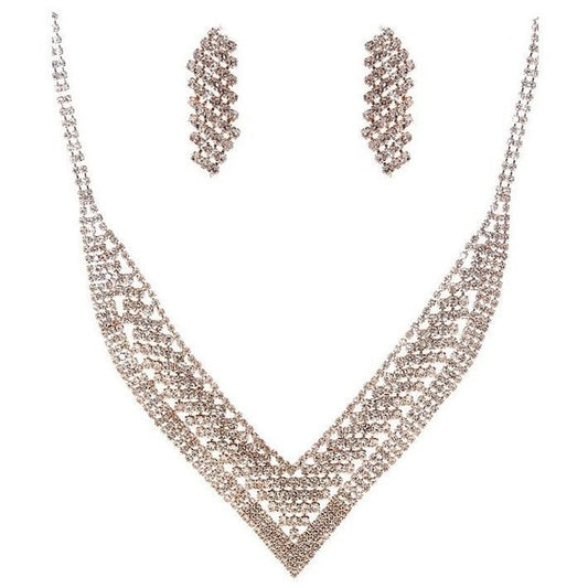 V Shape CZ Bib Necklace Set