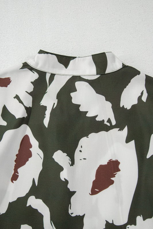 Ruffle accents around the neckline and hem boost femininity. 