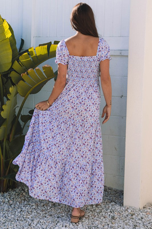 he bubble-sleeve shirred high-waist maxi dress combines voluminous, playful sleeves with a flattering gathered waist to create a flowy, elegant silhouett