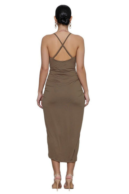 The sexy Maxi Dress 6 features a figure-skimming silhouette, a dramatic plunging neckline, and a flowy, floor-length skirt that moves with every step.