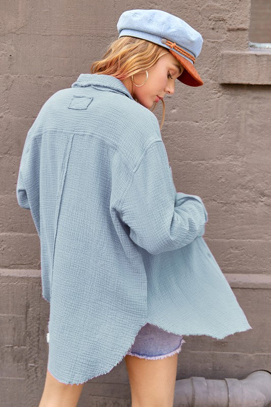 Button-front closure gives you control over how open or modest you want it. 
