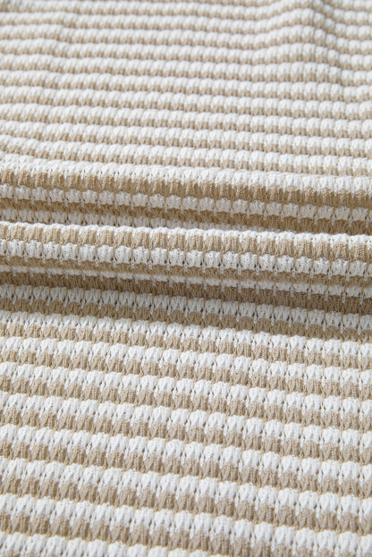 Brown Stripe Plus Size Breathable Knit Ribbed Trim Long Sleeve Top