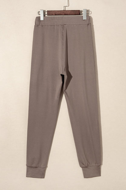 Dark Brown Drawstring Elastic Waistband Pocketed Joggers