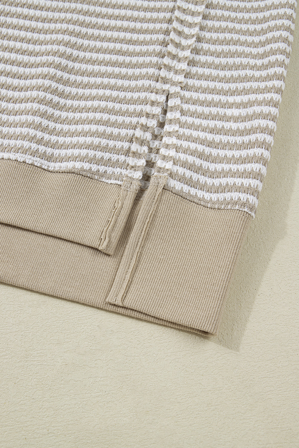 Brown Stripe Plus Size Breathable Knit Ribbed Trim Long Sleeve Top