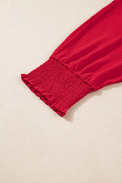 Fiery Red Plus Size Smocked Cuff Dolman Oversized Tunic Blouse