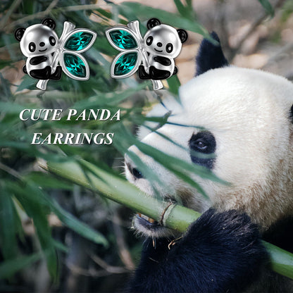 Sterling Silver Panda Stud Earrings for Women