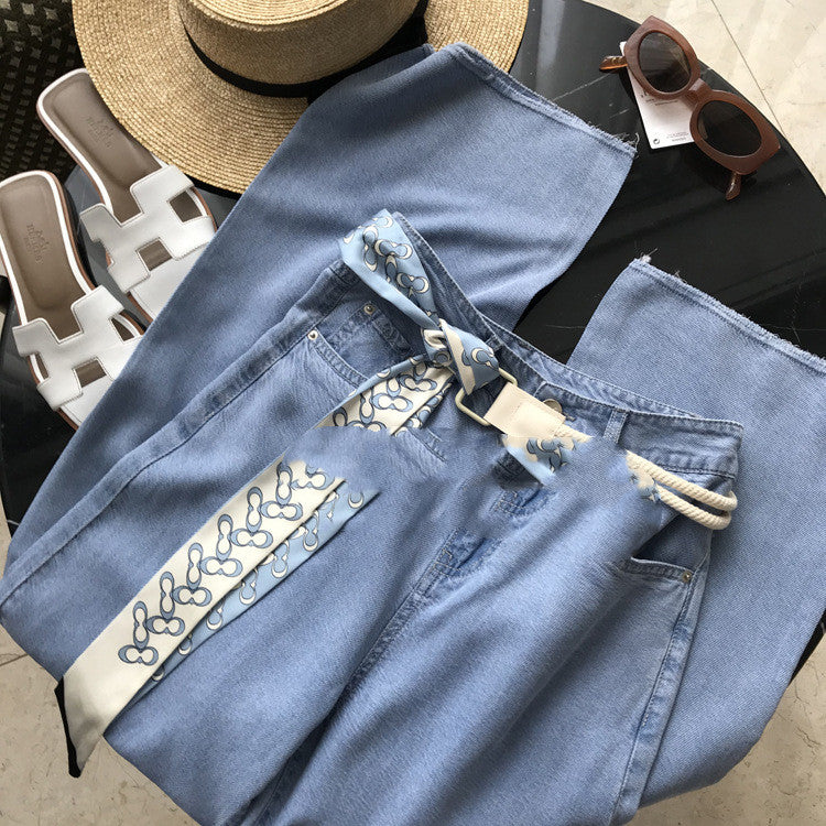 Women's High-waist Tencel Denim Wide-leg Pants