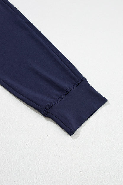 Navy Blue Drawstring Elastic Waistband Pocketed Joggers