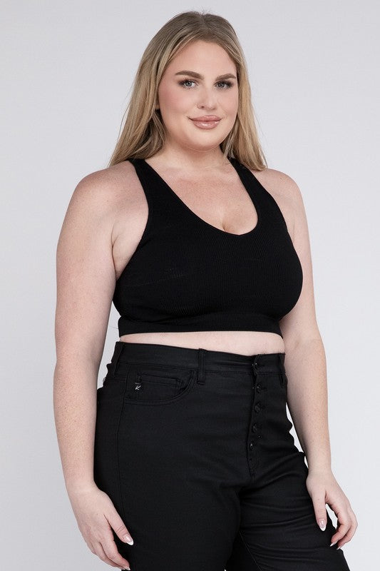 Plus Sized Ribbed Cropped Tank Top