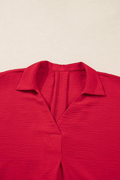 Fiery Red Plus Size Smocked Cuff Dolman Oversized Tunic Blouse