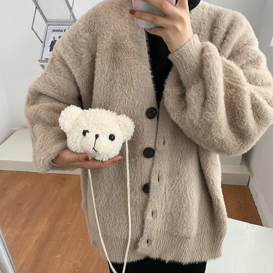 Children's Plush Bear Head Girl's Purse