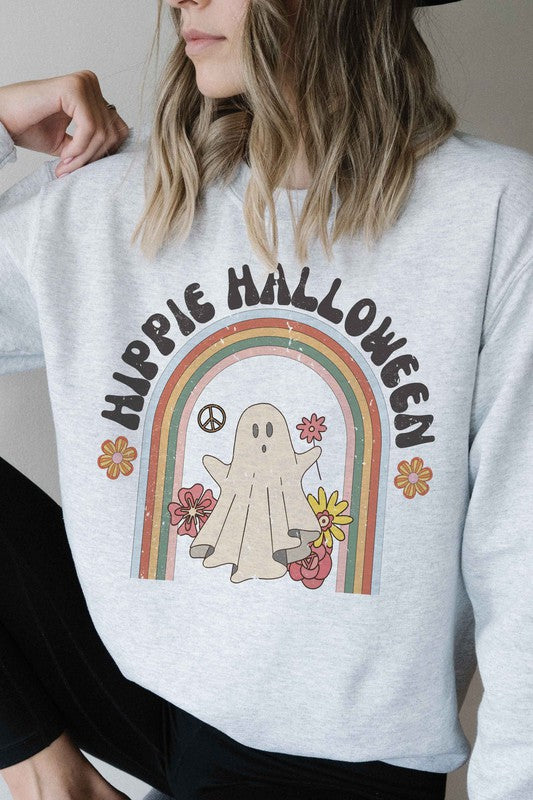 HIPPIE HALLOWEEN GROOVY GHOST Graphic Crewneck