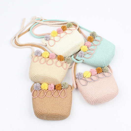 Girls' Straw Coin Purse Travel Princess One Shoulder