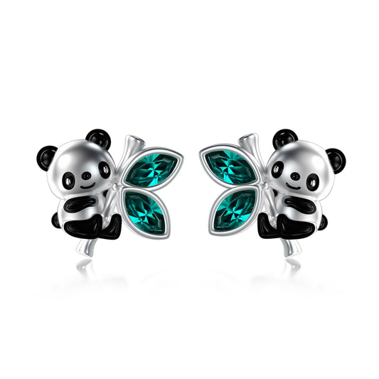Sterling Silver Panda Stud Earrings for Women