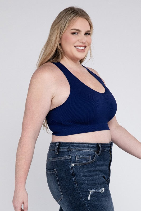 Plus Sized Ribbed Cropped Tank Top