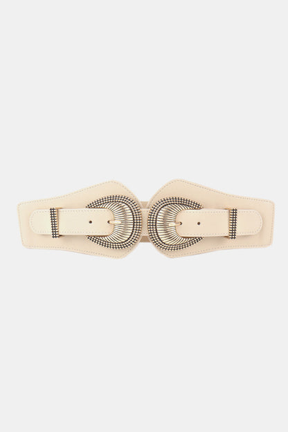 Shell Double Buckle Elastic Wide Belt