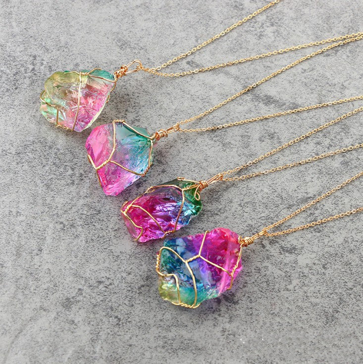 Colorful Natural Stone Winding Chain Necklace