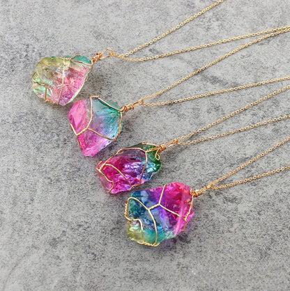 Colorful Natural Stone Winding Chain Necklace