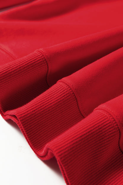 Fiery Red Varsity Striped Detail Crew Neck Plus Sweatshirt