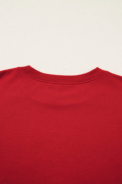 Fiery Red Varsity Striped Detail Crew Neck Plus Sweatshirt